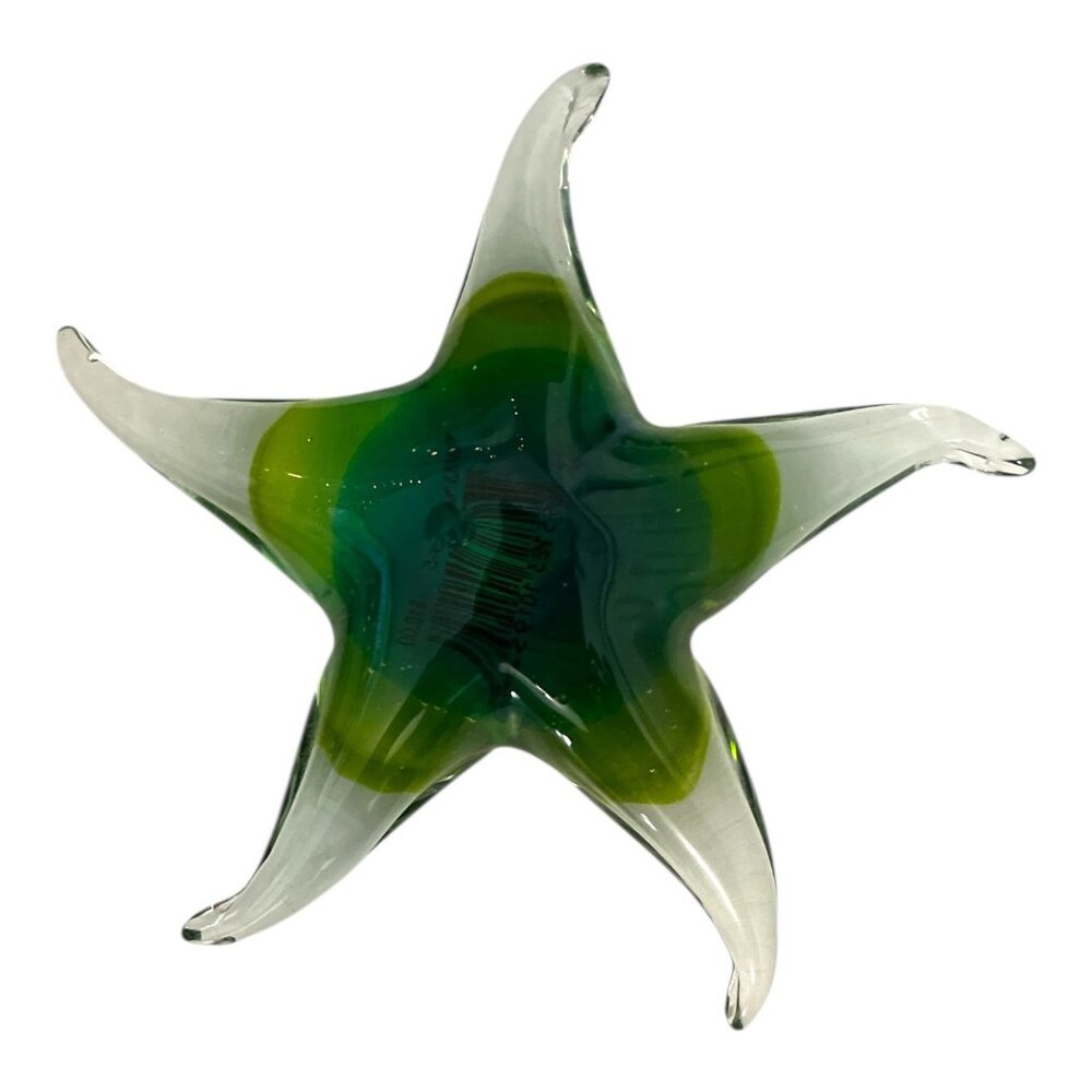 Green & Clear Glass Starfish Figurine – Art Glass Paperweight – 5.5” – With Orig